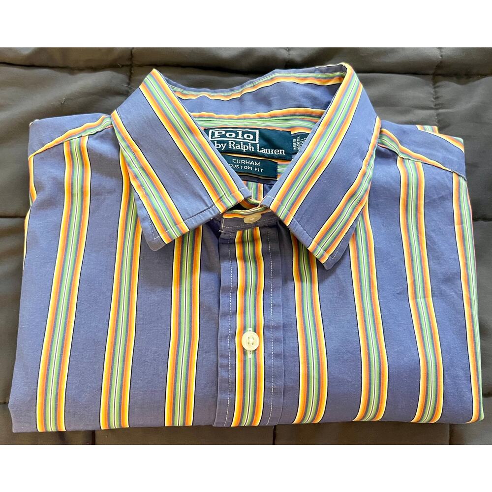 Vintage Polo by Ralph Lauren Curham Custom Fit Striped Mens Shirt 17.5 36/37 XL